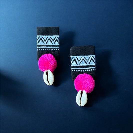 Hand‑Painted Pom‑Pom Earrings – Pink or Yellow Handmade Drops