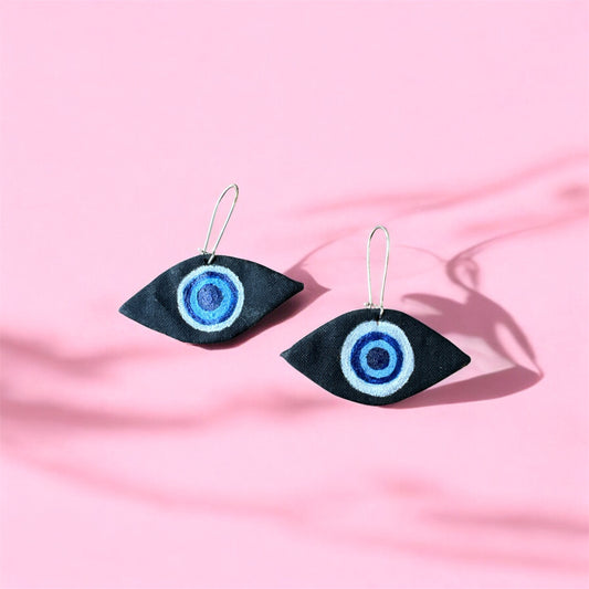 Hand‑Painted Black Evil Eye Dangle Earrings