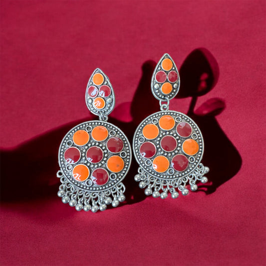 Oxidised Round Earrings – Orange & Red Design