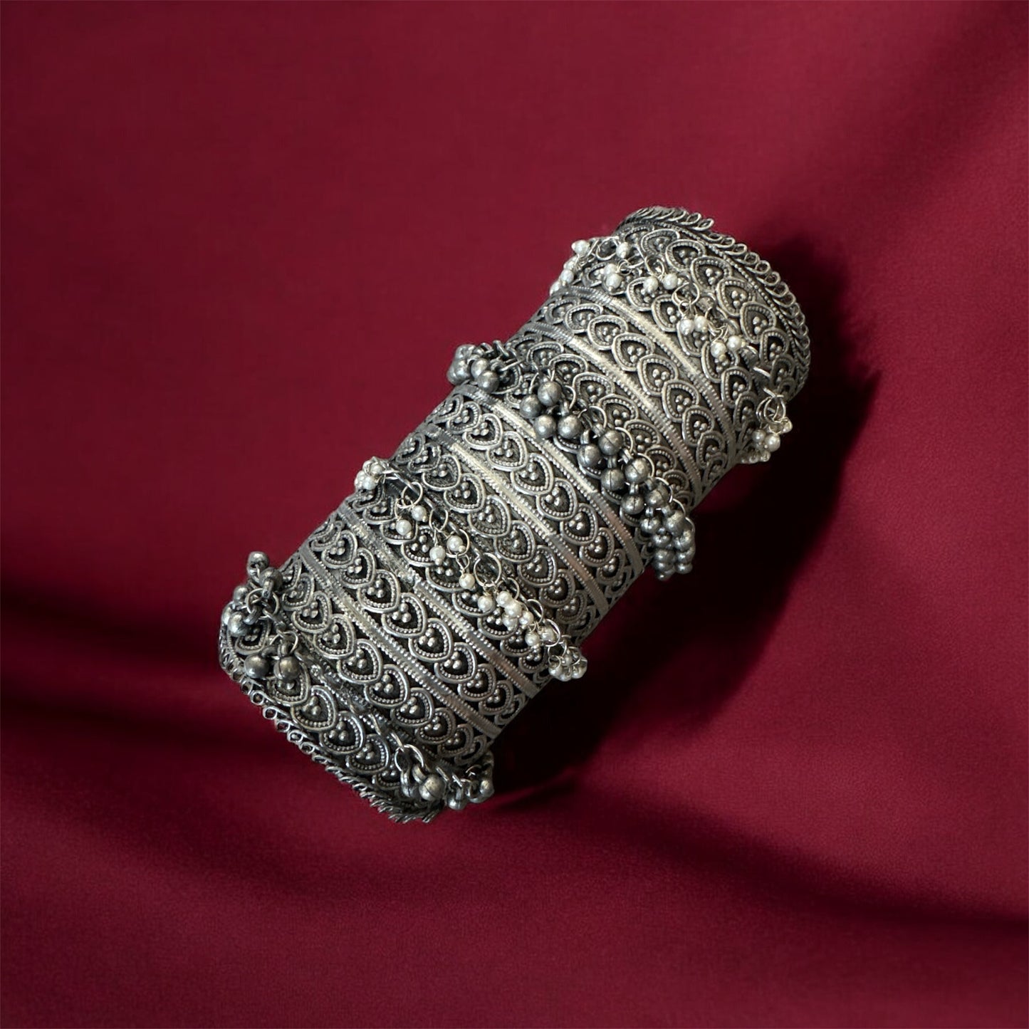 Handmade Oxidised Kada Bracelet with Rusty Ghungroo Charms