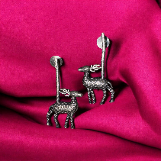 Silver Deer Stud Earrings - Graceful Nature-Inspired Design