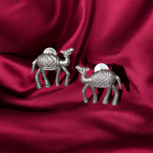 Oxidized Camel Shape Stud Earrings - Symbol of Endurance and Resilience