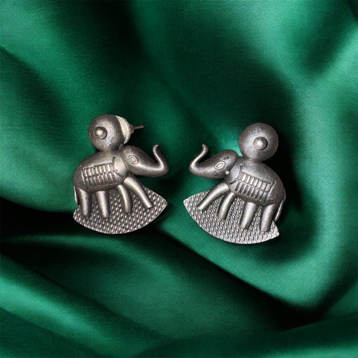 Oxidised Elephant Stud Earrings - Vintage Strength & Wisdom Design