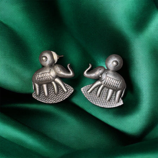 Oxidised Elephant Stud Earrings - Vintage Strength & Wisdom Design