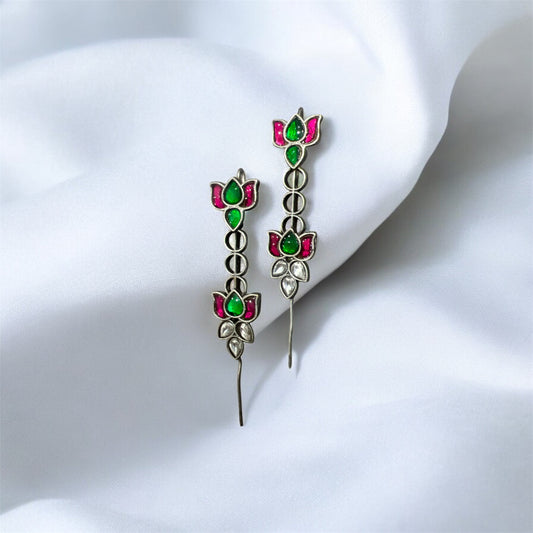 Trending 2025 Oxidized Lotus Stone Ear Cuff – Navratri Special