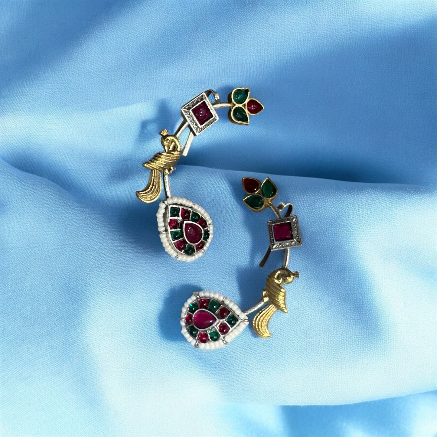 Trendy Oxidized Peacock Kundan Ear Cuff – Navratri Special Statement Jewelry