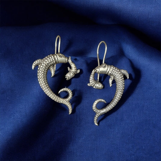 Oxidized Fish-Shaped Dangle Earrings