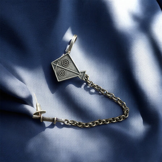 Oxidised Kite-Shaped Ear Cuff with Chain - Vintage Geometric Statement