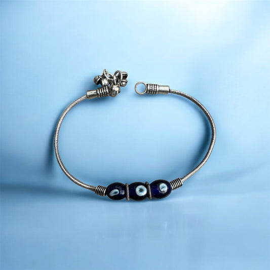 Oxidized Nazar Blue Ball Anklet - Protective Evil Eye Charm