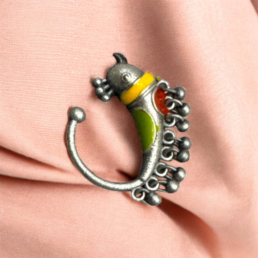 Oxidized Parrot-Shaped Nosepin with Vibrant Colors - Bohemian Statement Piece