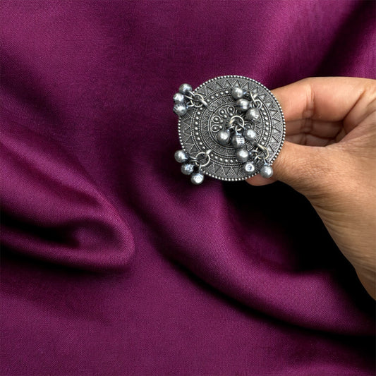 Oxidized Round Ring with Beaded Design