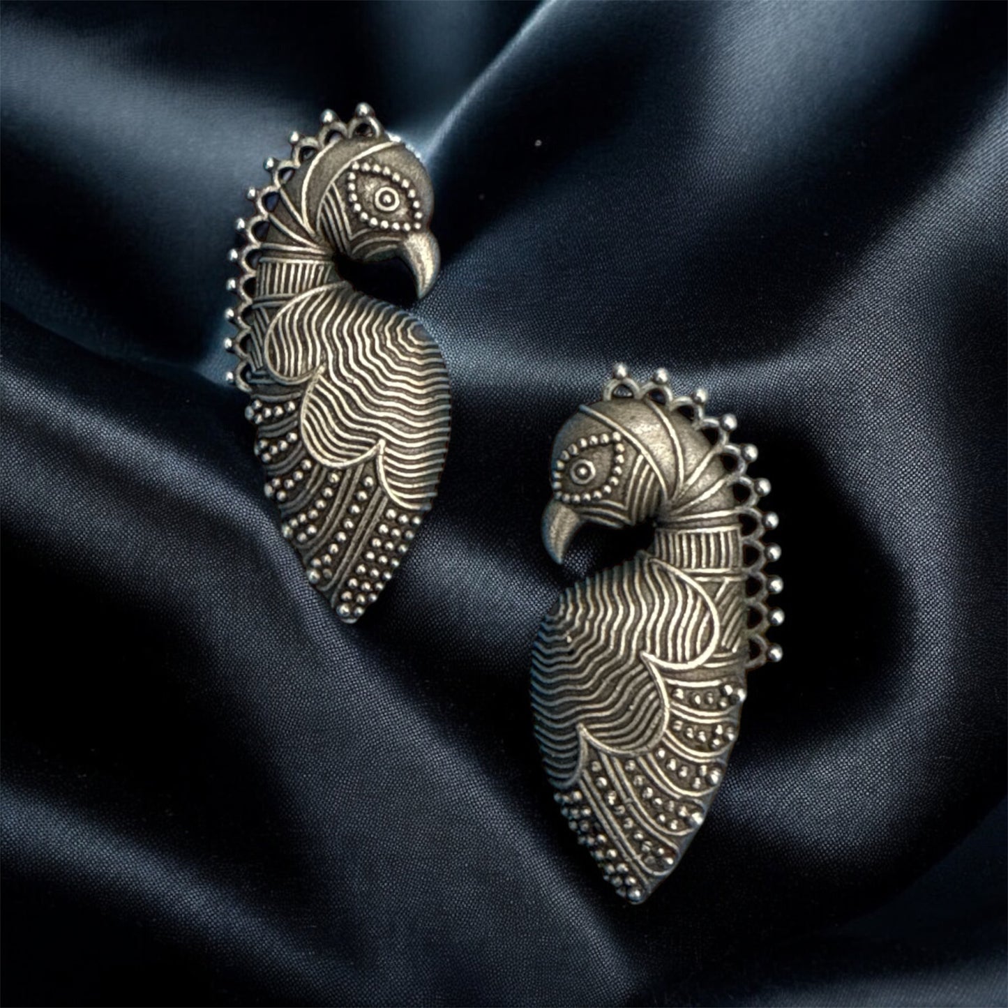 Oxidized Peacock-Shaped Stud Earrings
