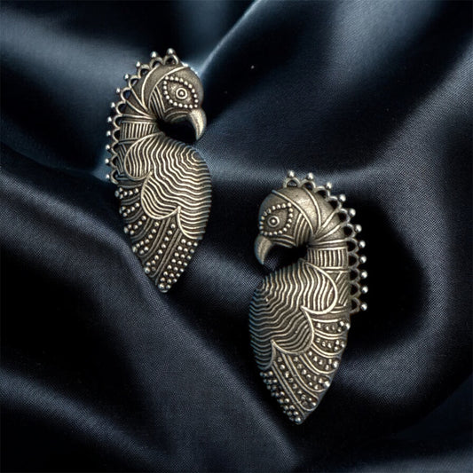 Oxidized Peacock-Shaped Stud Earrings