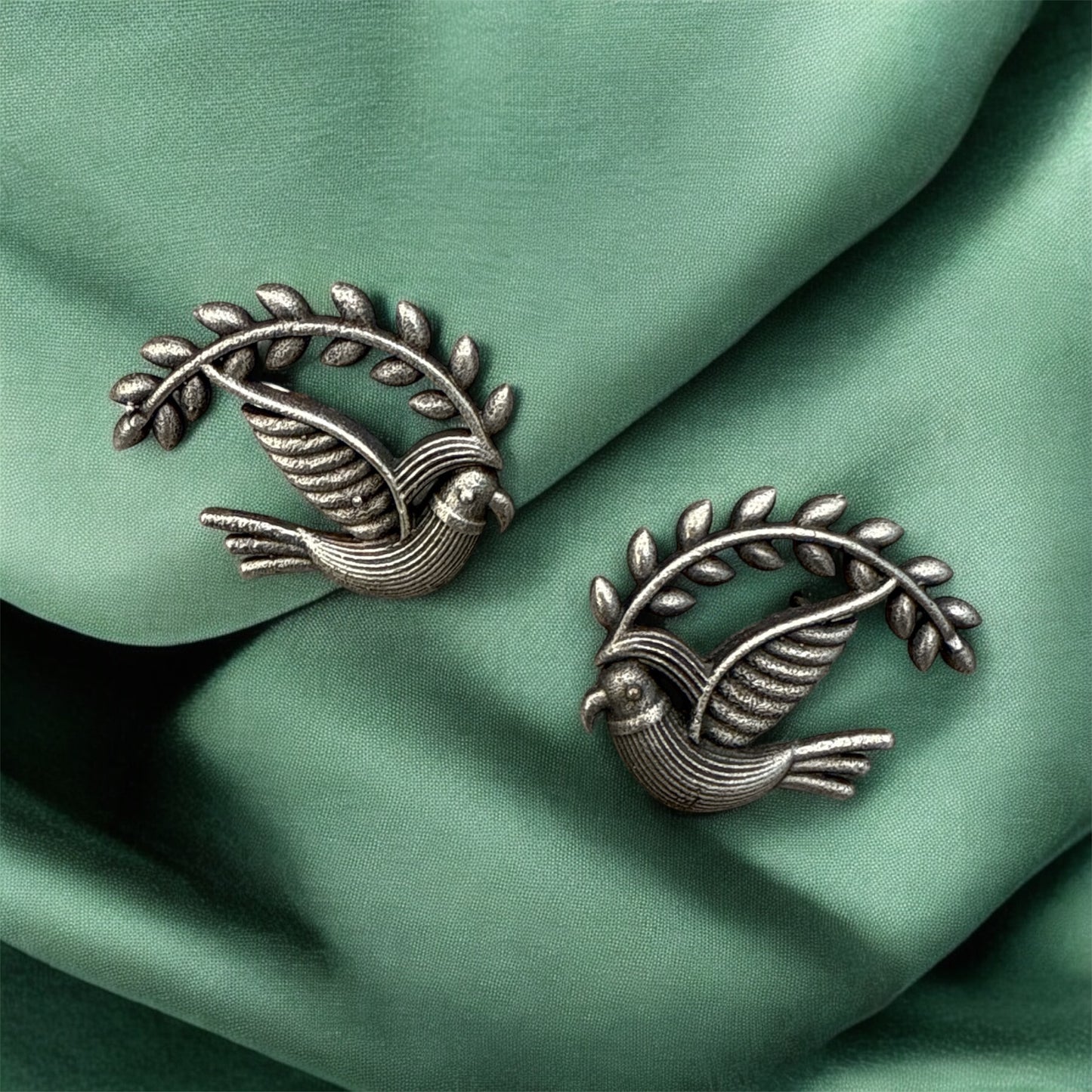 Oxidised Bird‑Motif Dangle Earrings