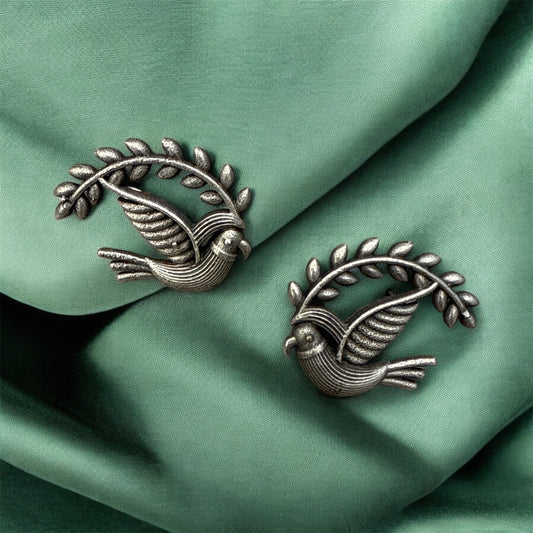 Oxidised Bird‑Motif Dangle Earrings