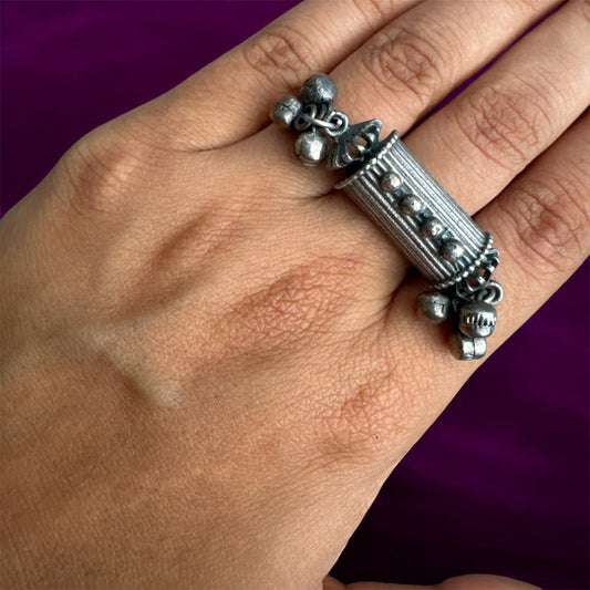 Oxidised Capsule Ring with Beaded Ends