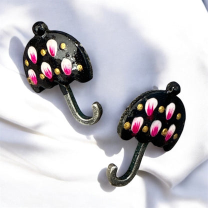 Handpainted Umbrella-Shaped Oxidized Stud Earrings