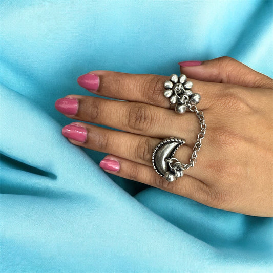 Trending 2025 Sun & Moon Chain Finger Ring – Navratri Special Celestial Jewelry