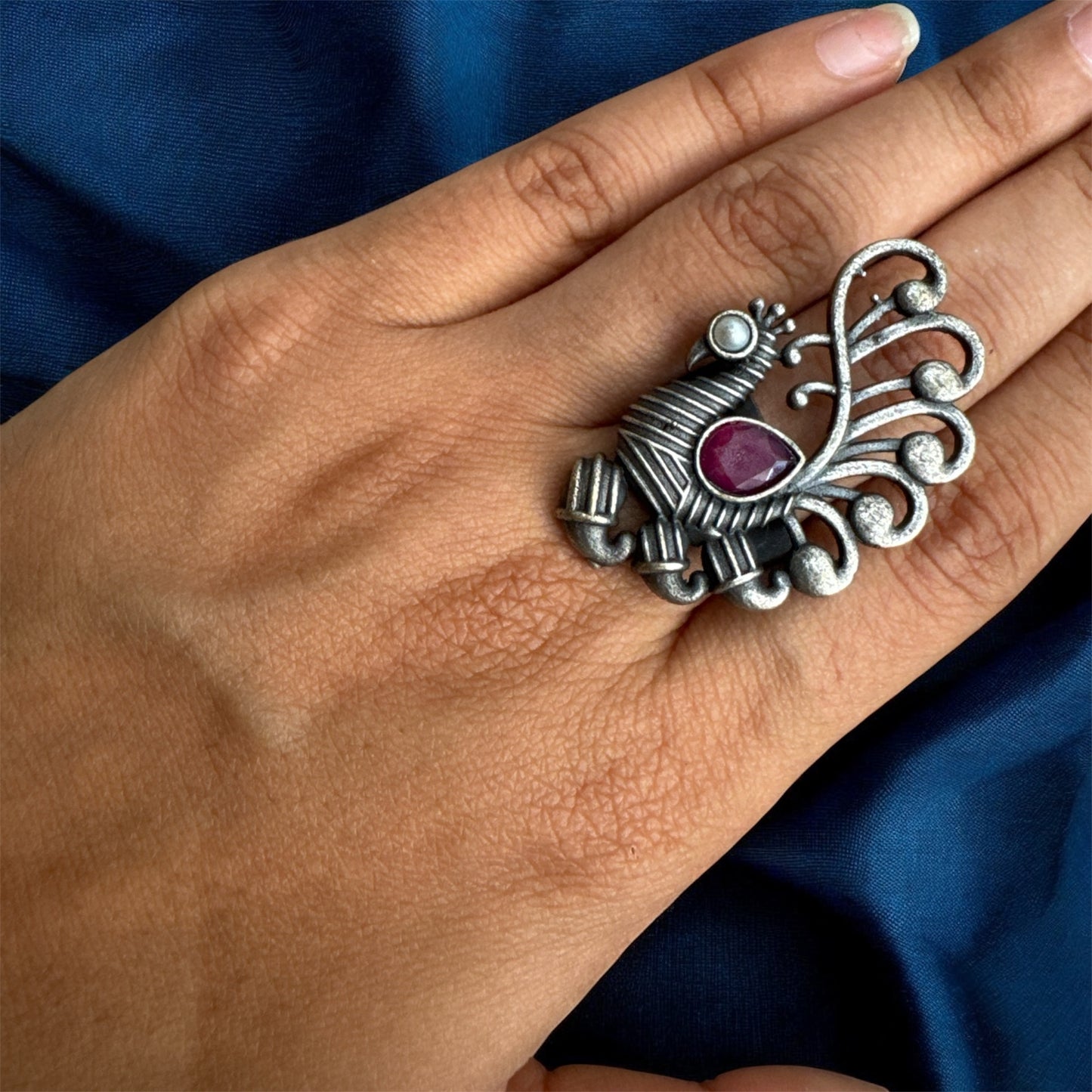 Oxidised Parrot Ring – Colorful Gemstone Statement Jewellery