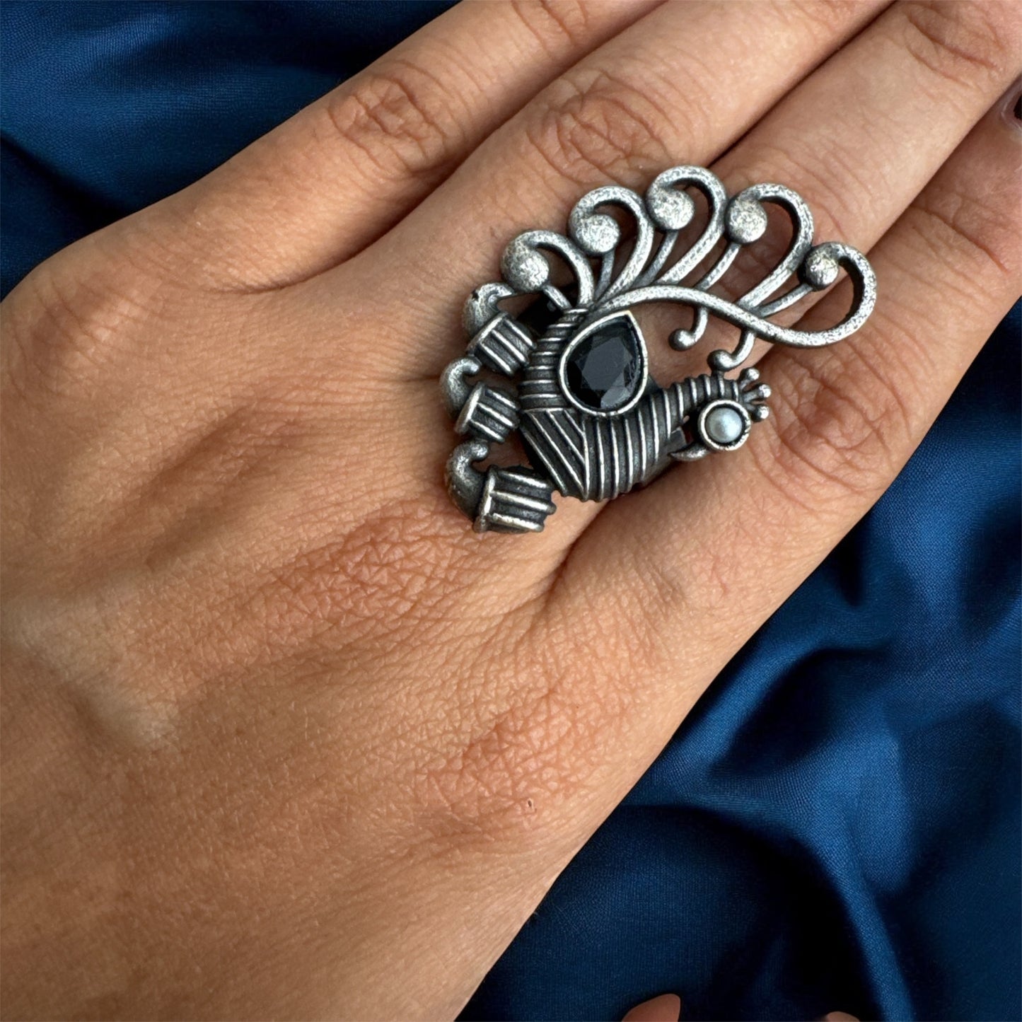 Oxidised Parrot Ring – Colorful Gemstone Statement Jewellery