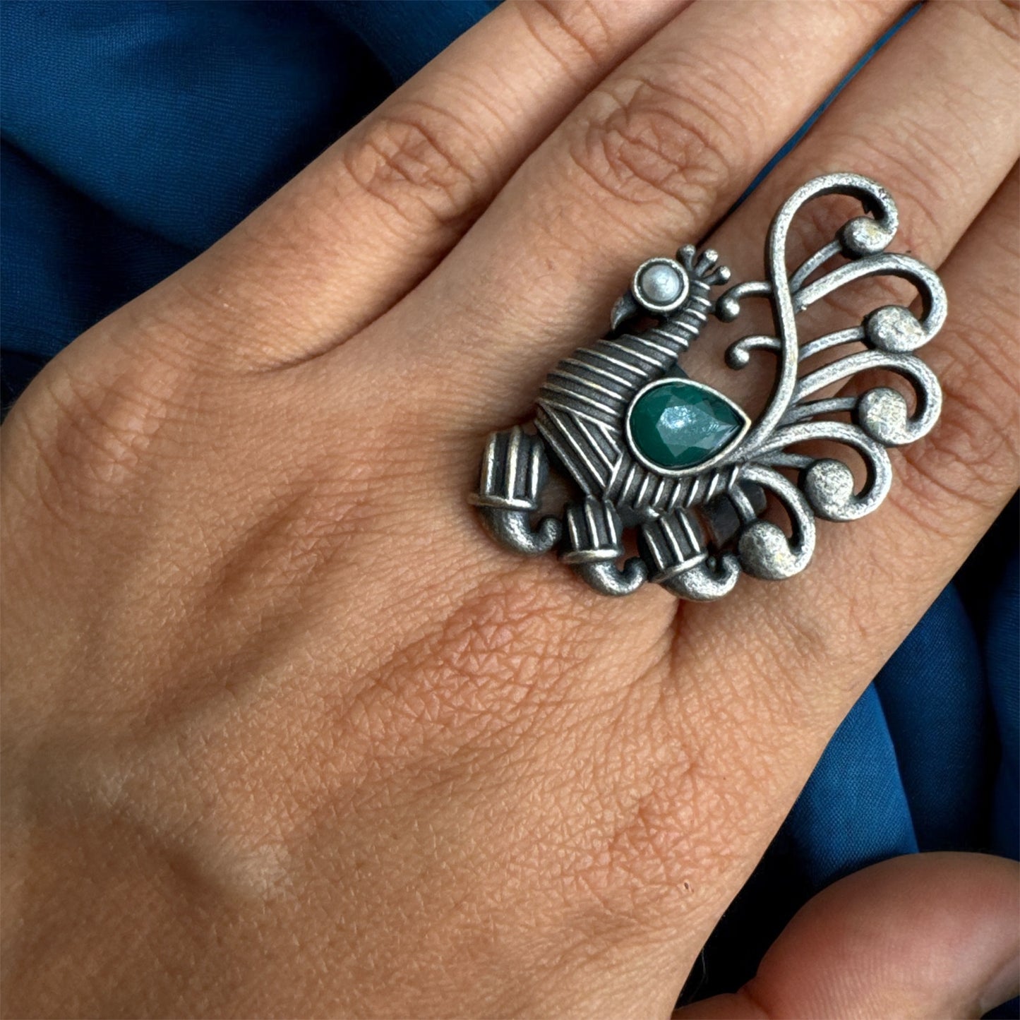 Oxidised Parrot Ring – Colorful Gemstone Statement Jewellery