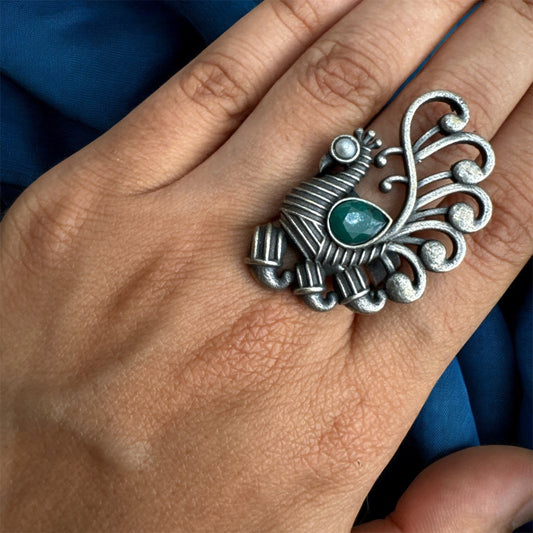 Oxidised Parrot Ring – Colorful Gemstone Statement Jewellery
