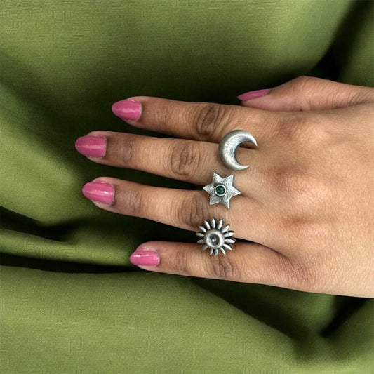 Trending 2025 Celestial Trio Ring – Sun, Moon & Star Triple Finger Ring