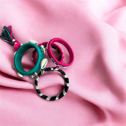 Boho Chic Bangles – Handmade with Shell & Pompom Details