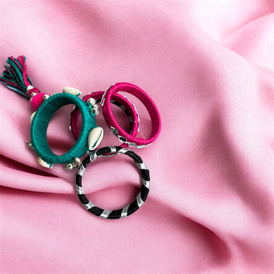 Boho Chic Bangles & Earrings Set – Handmade with Shell & Pompom Details