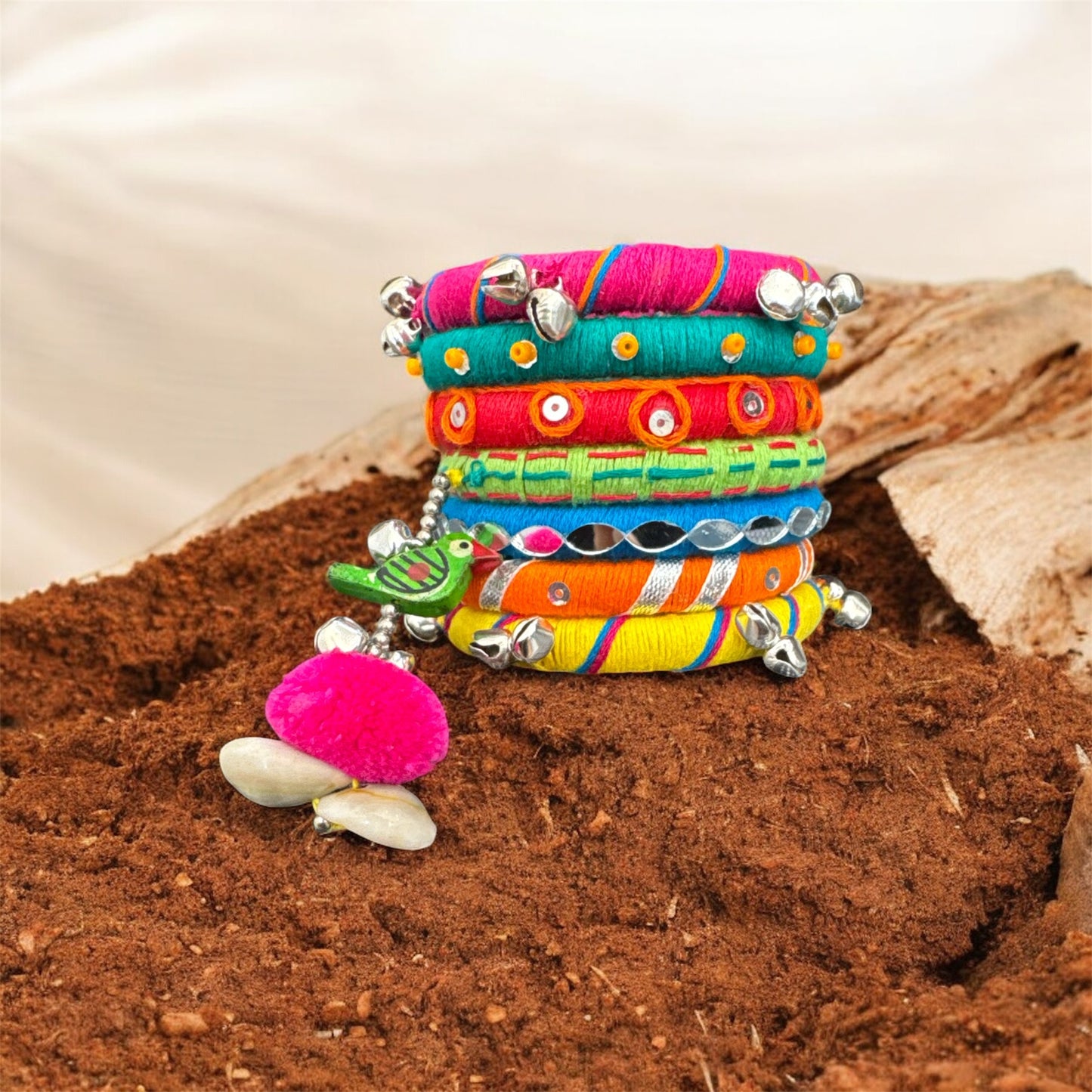Handmade Boho Bangles – Multi-Color Beaded Bracelet Stack