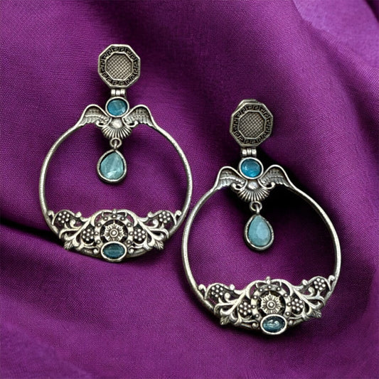 Oxidized Silver Chandbali Earrings with Stone Work - Perfect Navratri Jewelry for Women