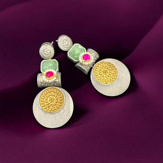 Dual-Tone Kundan Coin Earrings – Navratri Special Silver & Gold Jewelry