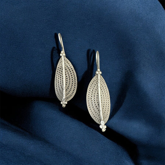 Oxidized Leaf Shape Dangle Earrings – Navratri Special Nature-Inspired Jewelry
