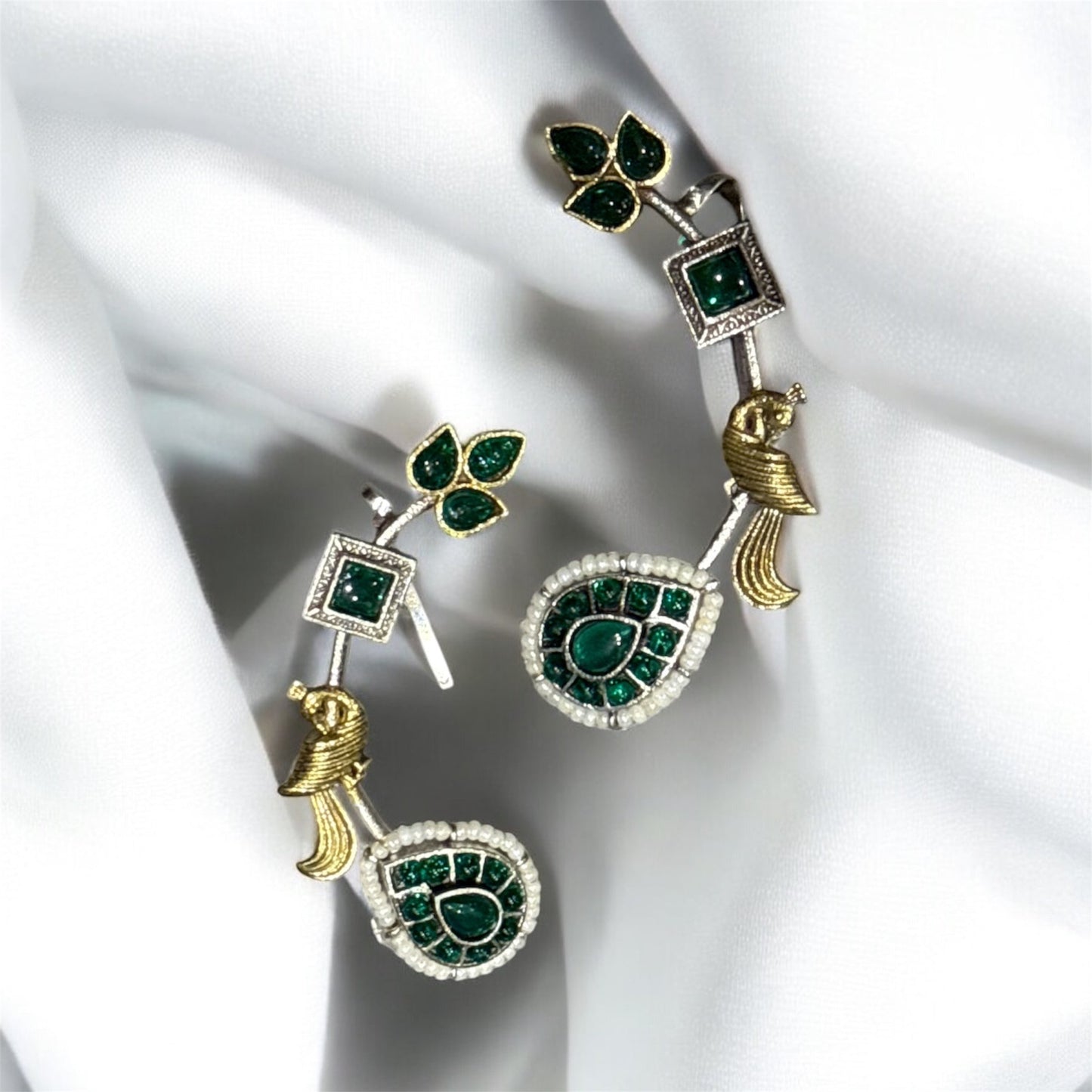Trendy Oxidized Peacock Kundan Ear Cuff – Navratri Special Statement Jewelry