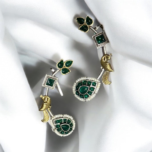 Trendy Oxidized Peacock Kundan Ear Cuff – Navratri Special Statement Jewelry