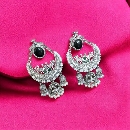 Trending 2025 Oxidised Chandbali Earrings with Gemstones & Pearl Finish – Navratri Special Statement Jewelry