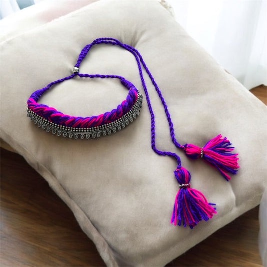 Trending 2025 Handmade Thread & Oxidized Choker Necklace – Navratri Special Bohemian Jewelry