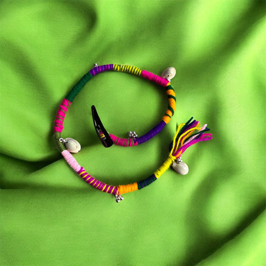 Handmade Boho Braided Single Tie with Pin – Trendy Hair Accessory for Navratri & Festivals