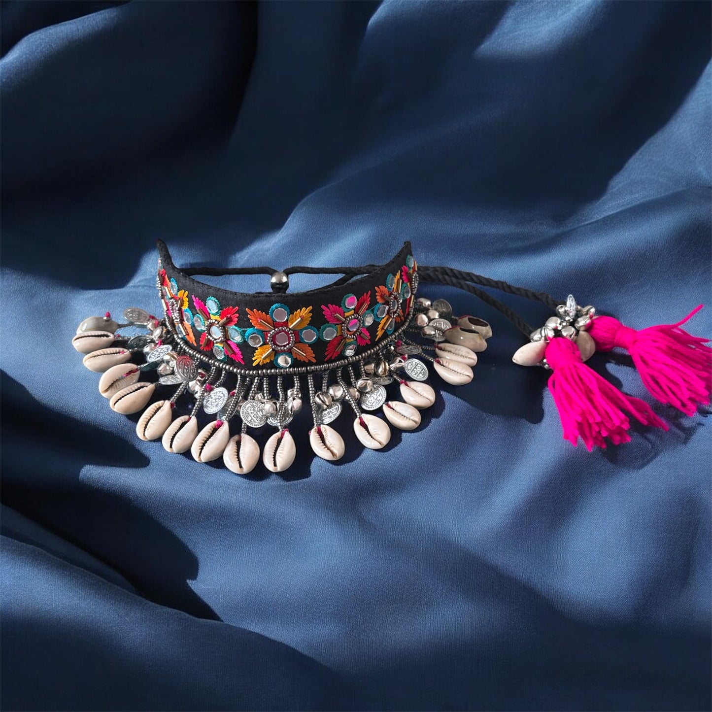 Handmade Boho Afghan Necklace with Shell – Trendy Navratri & Festival Jewelry | Boho Chic Statement Piece
