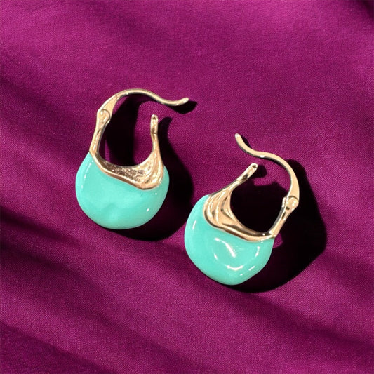 Trendy Golden Finish Pastel Sky Blue Hoop Earrings