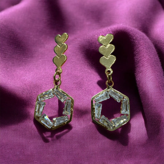 Modern Gold-Tone Hexagon Dangle Earrings