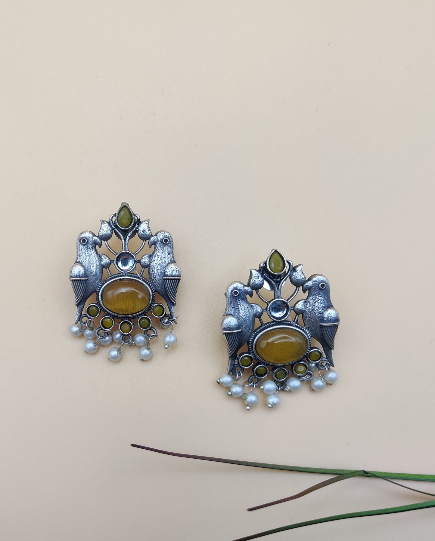 Parrot Design Earrings with colourful stone with White Pearls